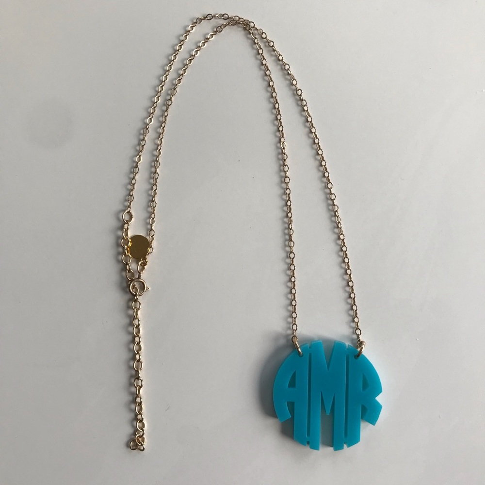 Initials A R M Moon and Lola Acrylic Monogrammed Necklace